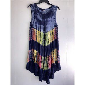 India Boutique Tunic Top Dress Free Size multi colored Embroidered Tie-dye Flowy